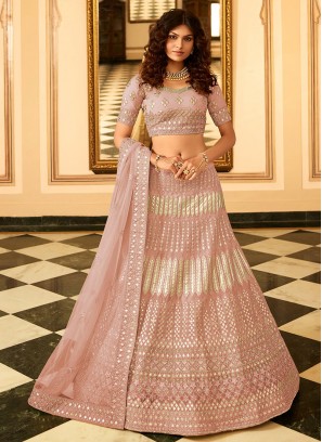 Pink Color Organza Gota Patti Work Lehenga