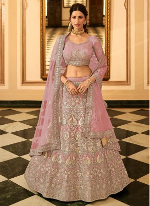 Pink Color Organza Gota Patti Work Lehenga