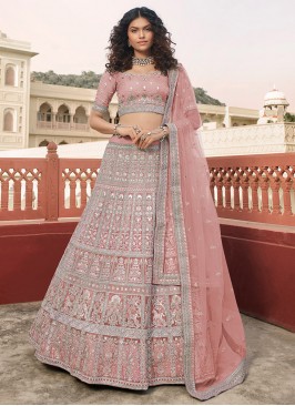 Pink Color Organza Mehndi Wear Lehenga