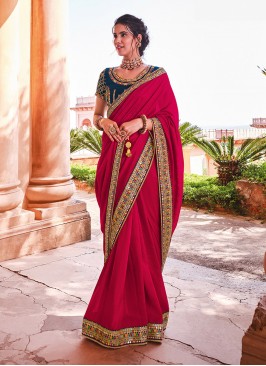 Pink Color Organza Silk Lace Border Saree