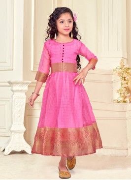 Pink Color Organza Silk Little Girl Kurti