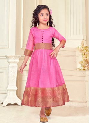 Pink Color Organza Silk Little Girl Kurti