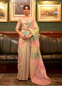 Pink Color Organza Traditional Saree