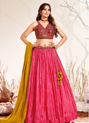 Pink Color Party Wear Silk Lehenga