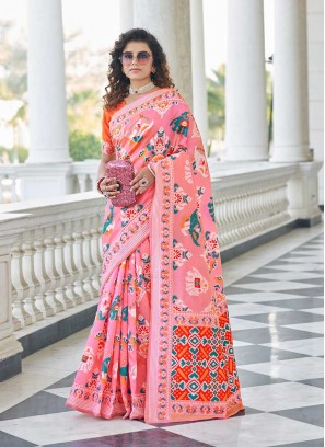 Pink Color Patola Silk Traditional Saree