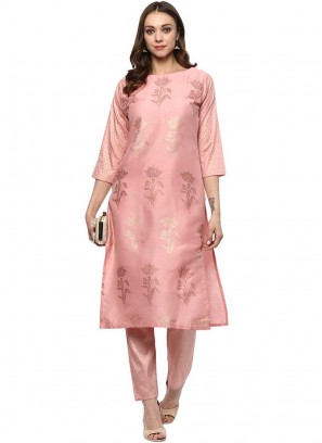 Pink Color Poly Silk Kurti With Bottom