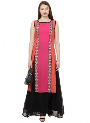 Pink Color Printed Crepe Kurti