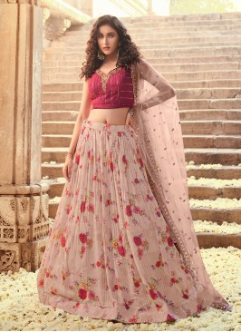 Pink Color Printed Georgette Readymade Lehenga