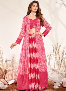 Pink Color Printed Lehenga With Long Slug