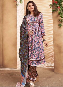 Pink Color Printed Maslin Readymade Suit