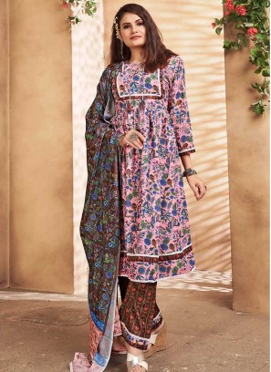 Pink Color Printed Maslin Readymade Suit