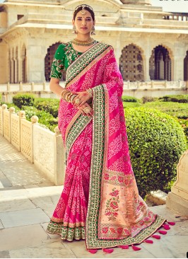 Pink Color Pure Silk Bandhej Print Saree