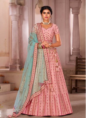 Pink Color Raw Silk Chaniya Choli