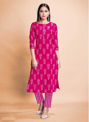 Pink Color Rayon Kurti Pant