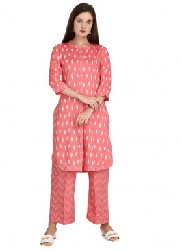 Pink Color Rayon Kurti With Bottom