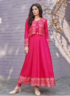 Pink Color Rayon Kurti With Koti