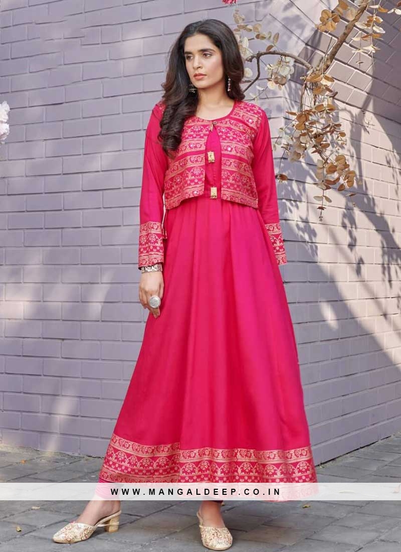 Pink Color Rayon Kurti With Koti