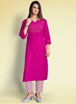 Pink Color Rayon Kurti With Palazzo