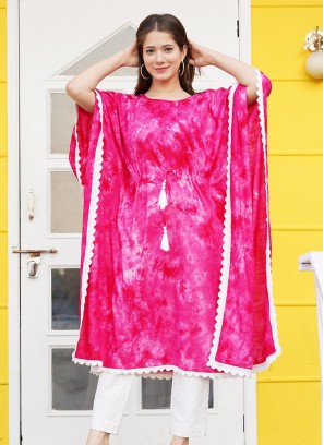Pink Color Rayon Printed Kaftan