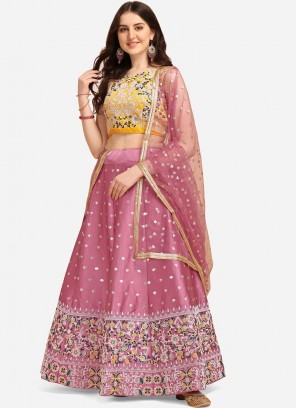 Pink Color Satin Embroidered Lehenga