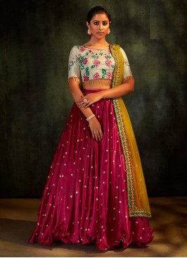 Pink Color Satin Silk Sequins Work Lehenga