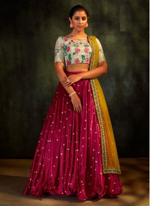 Pink Color Satin Silk Sequins Work Lehenga