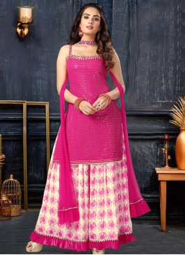 Pink Color Sequins Work Sharara Suit