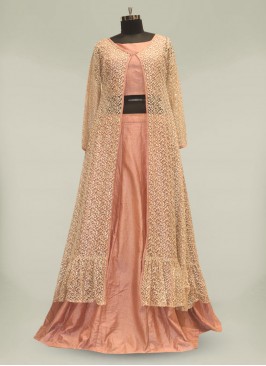 Pink Color Sequins Work Silk Gown For Girls