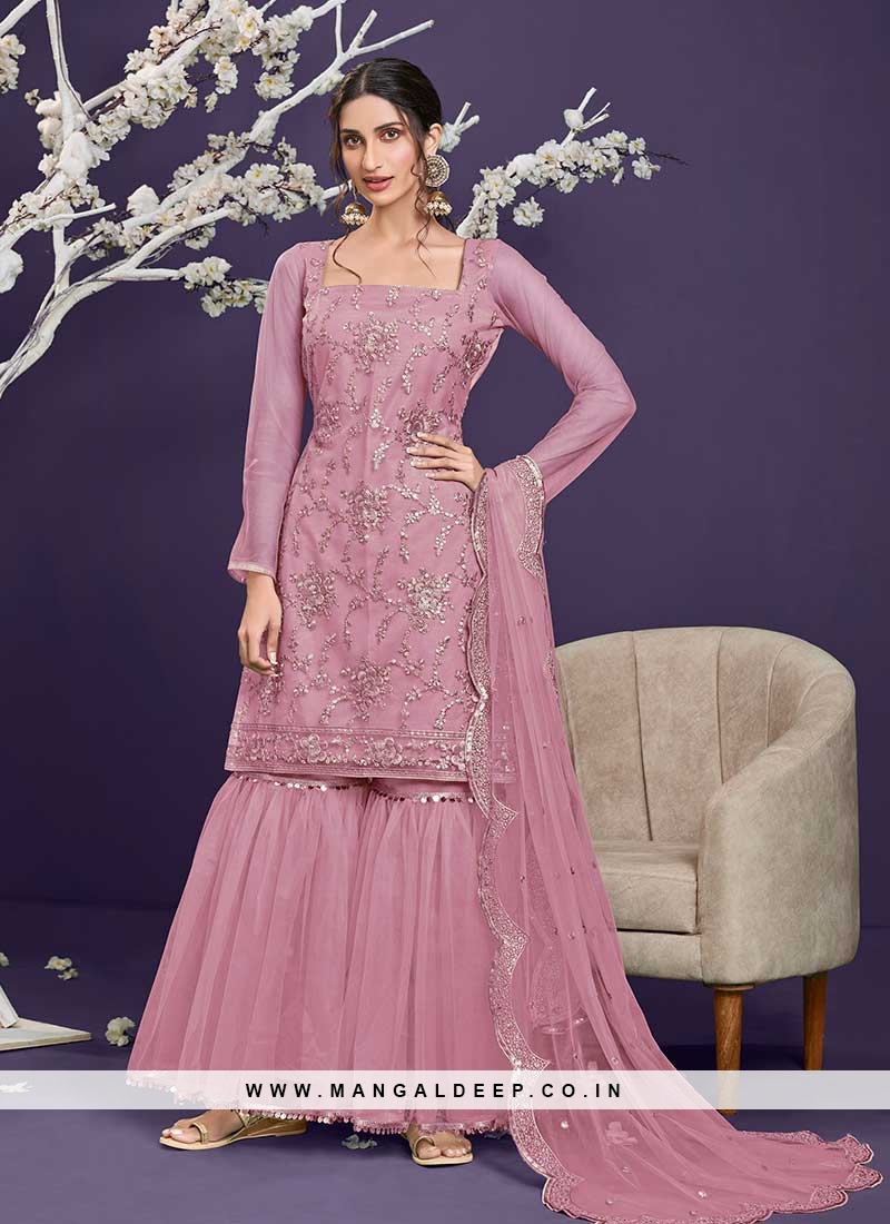 Pink Color Sharara Suit For Ladies