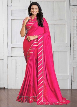 Pink Color Silk Cotton Lace Border Saree