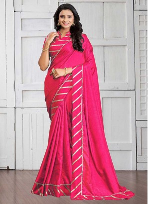 Pink Color Silk Cotton Lace Border Saree