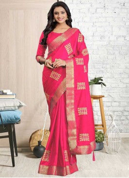 Pink Color Silk Cotton Saree For Ladies