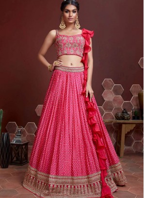 Pink Color Silk Digital Print Lehenga