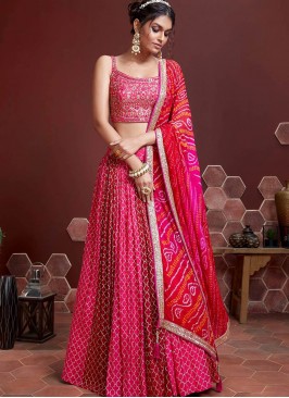 Pink Color Silk Digital Print Lehenga