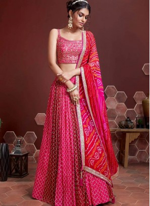 Pink Color Silk Digital Print Lehenga