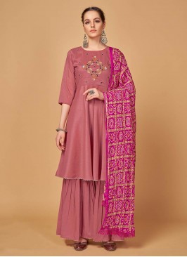 Pink Color Silk Embroidered Readymade Suit