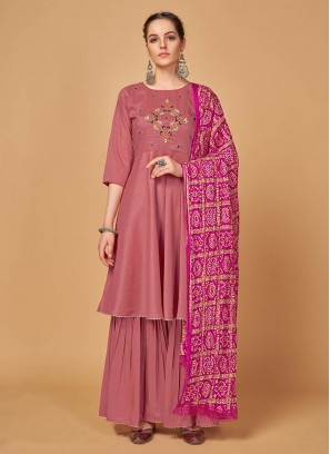 Pink Color Silk Embroidered Readymade Suit