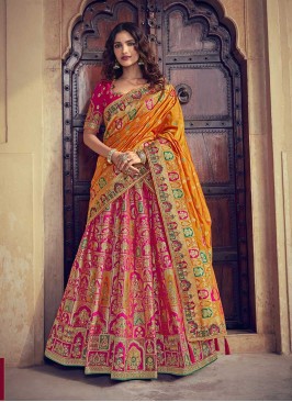 Pink Color Silk Enagagement Wear Lehenga