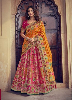 Pink Color Silk Enagagement Wear Lehenga