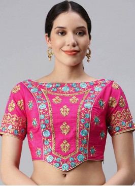 Pink Color Silk Floral Embroidered Blouse
