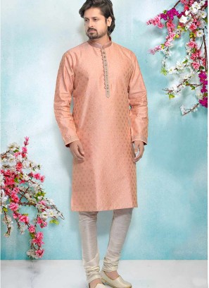 Pink Color Silk Kurta Pajama For Mens