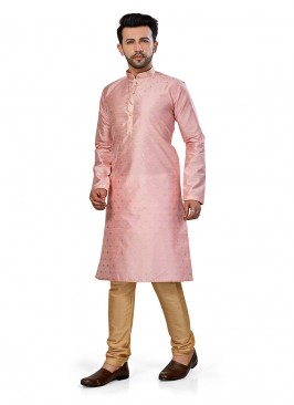 Pink Color Silk Mens Kurta Set