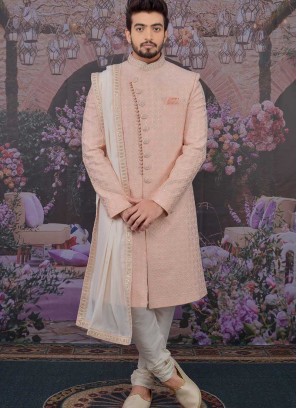 Pink Color Silk Mens Wear Set