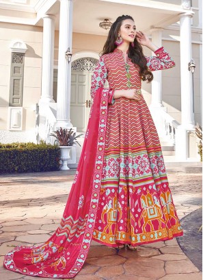 Pink Color Silk Patola Print Anarkali Dress