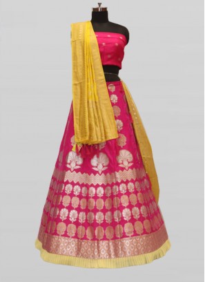 Pink Color Silk Pattu Lehenga For Wedding