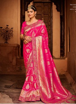 Pink Color Silk Saree For Ladies