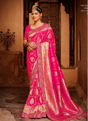 Pink Color Silk Saree For Ladies
