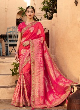 Pink Color Silk Saree For Women