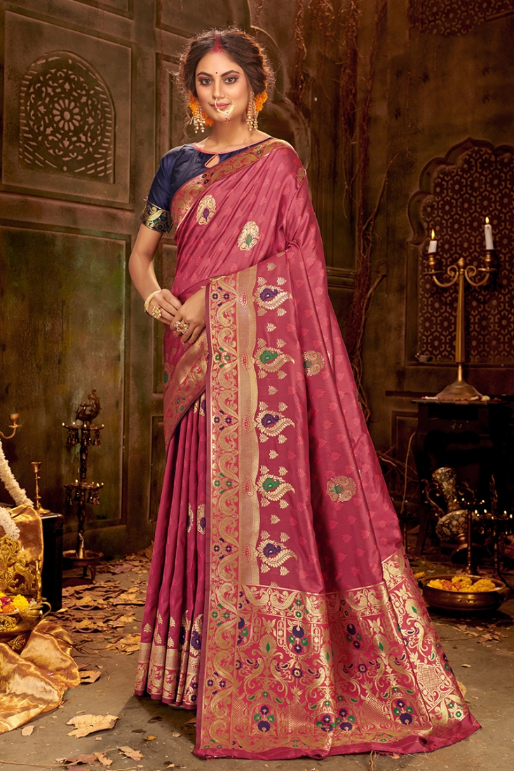 Pink Color Silk Wedding Sarees
