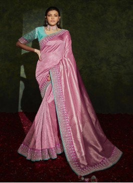 Pink Color Silk Wedding Wear Saree